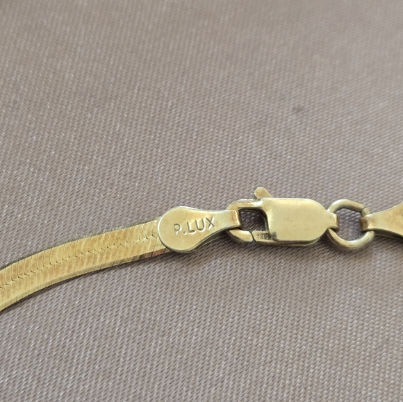 Sterling Silver Gold Vermeil Herringbone Necklace - Picture 9 of 11